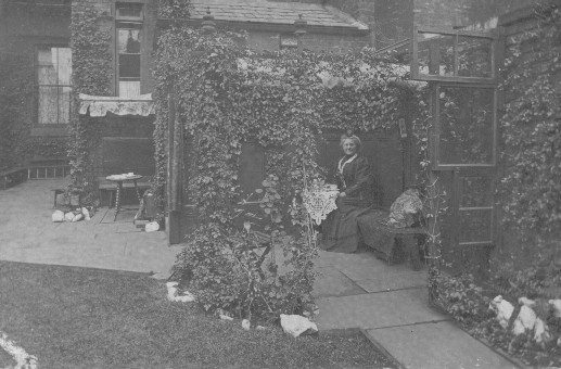 Mrs Leo Grindon in her garden